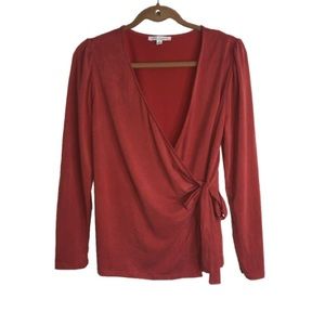 Green Envelope Faux Wrap Top Rust/Orange M Soft Long Sleeves